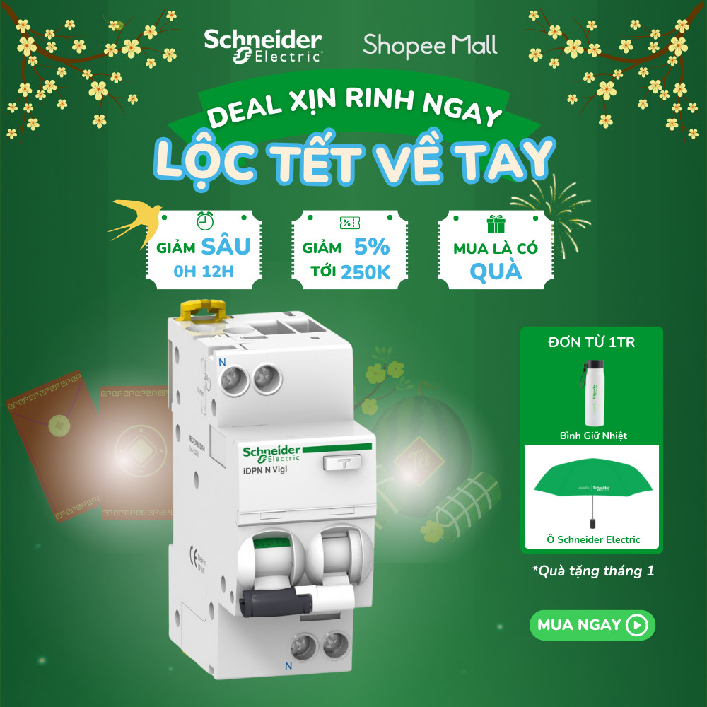 Aptomat RCBO 1P+N chống dòng dò - Schneider Electric - A9D31606 A9D31610 A9D31616 A9D31620 A9D31625 