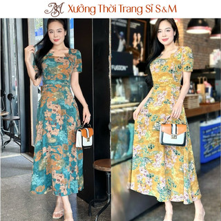 Đầm maxi form dài, cổ xếp cách điệu, xếp ly eo - GR0309 (Hình thật shop chụp)