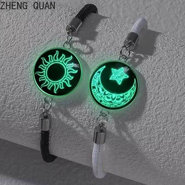 2 Cái / bộ Lãng Mạn Dạ Quang Mặt Trời Trăng Cặp Đôi Vòng Tay Thủy Tinh Mặt Trăng Charm Vòng Tay Trang Sức Tình Bạn Quà Tặng Ngày Lễ Tình Nhân Cho Nữ Thời Trang Phát Sáng Trong Bóng Tối