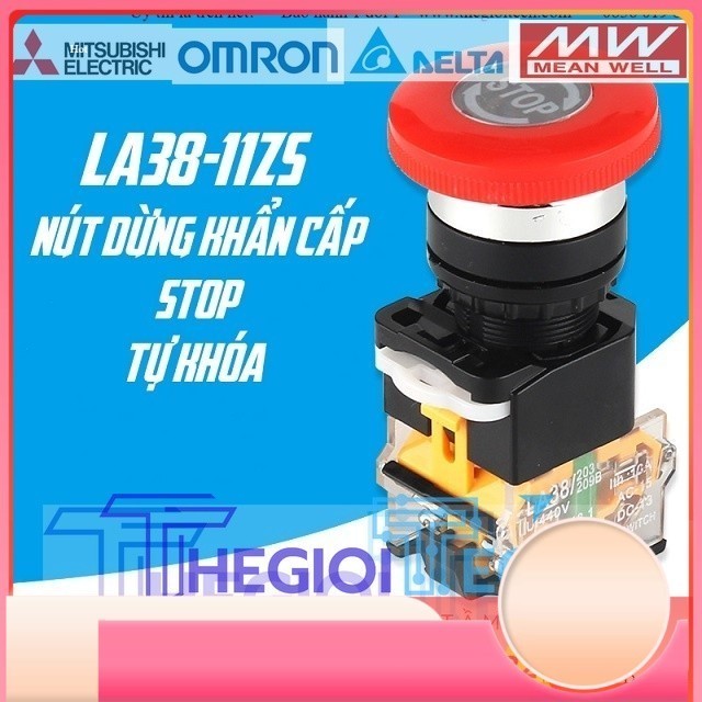 Nút Nhấn STOP EMERGENCY LA38 22mm, NHẤN GIỮ Dừng Khẩn Cấp Phi 22 LA38-STOP