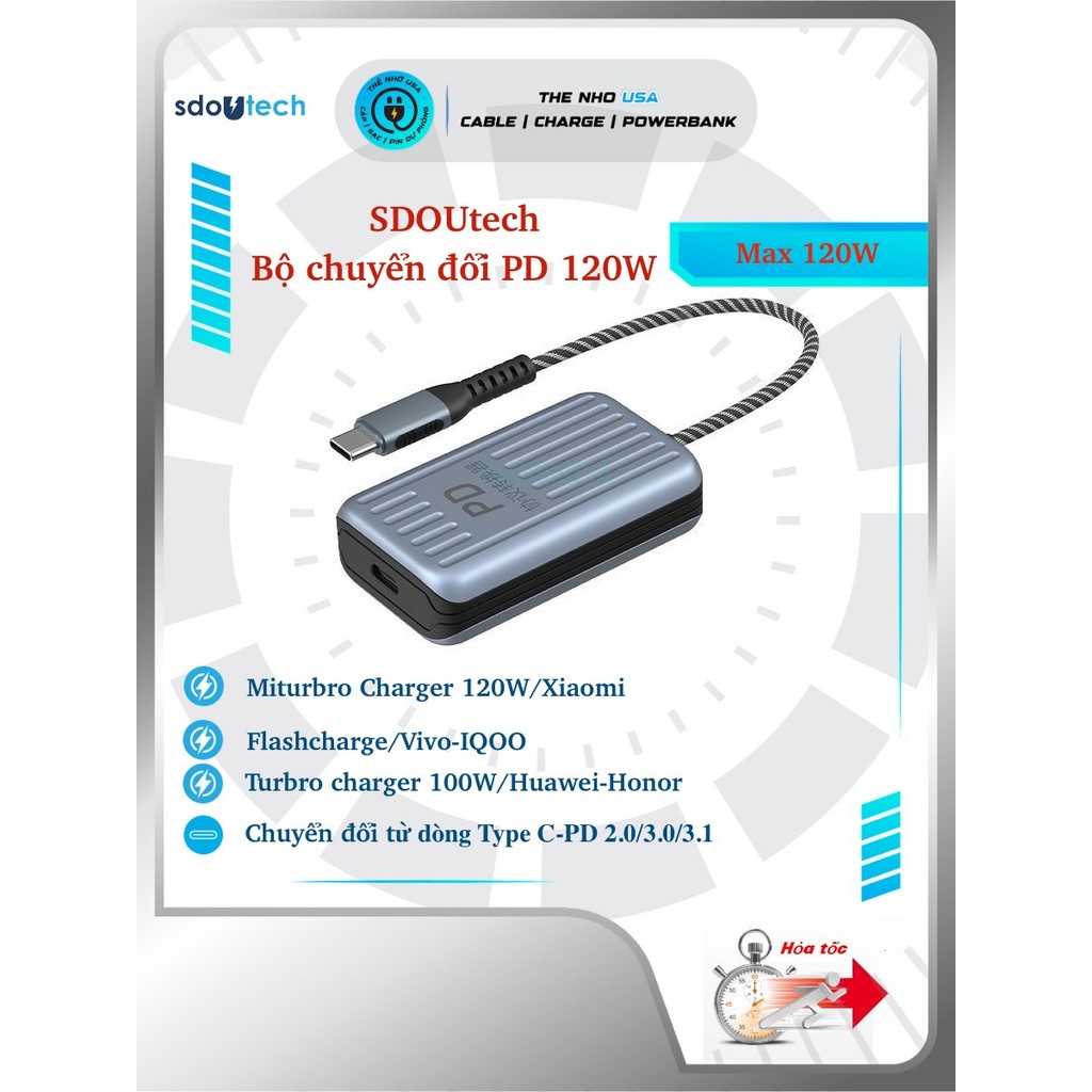 Bộ chuyển đổi PD Sdoutech 120W sạc nhanh hỗ trợ Xiaomi, Huawei, Honor, Vivo, IQOO