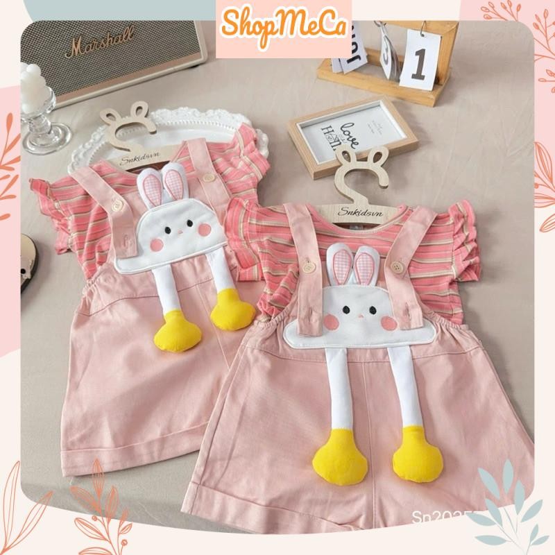 (SN6) Set áo kẻ tay tiên kèm yếm thỏ trắng tai dài cho bé gái