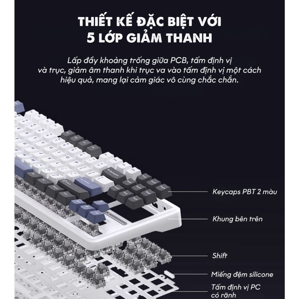 Bàn phím cơ 3 Mode kết nối AULA F87 Hotswap Mạch xuôi Led Viền Gasket Mount LED RGB Keycap PBT | BigBuy360 - bigbuy360.vn