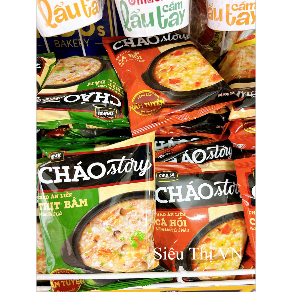 Thùng 30 gói Chinsu Cháo story 71gr vị Cá hồi/Thịt bằm
