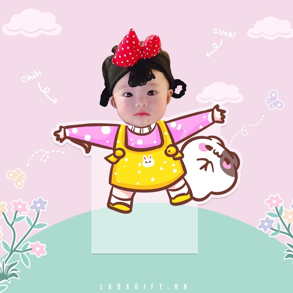 Mô hình standee lắc đầu ghép mặt thân chibi IN THEO YÊU CẦU trang trí ô tô chibi cute làm quà tặng t