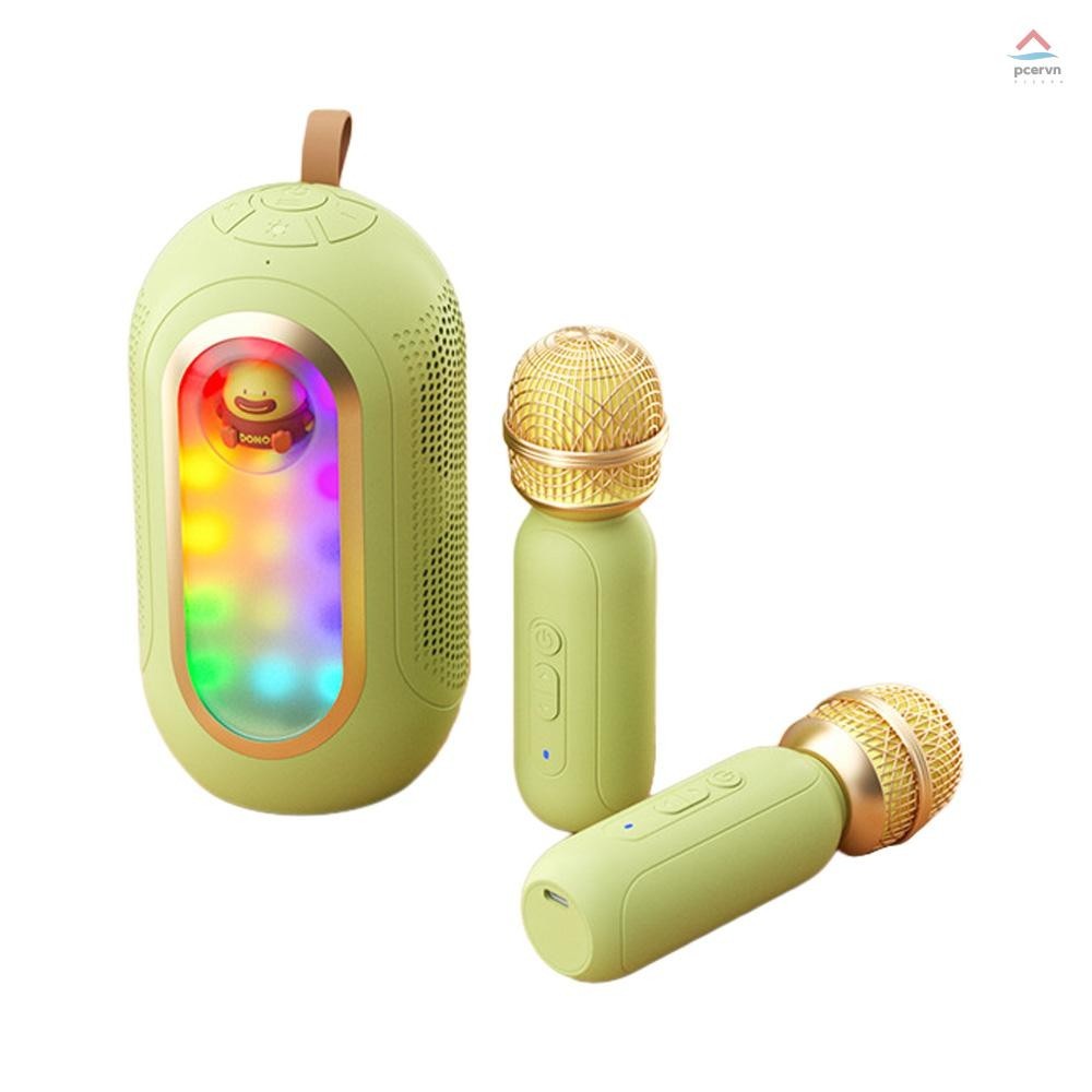 Pcex) Bộ loa và micro không dây Mini với 2 micro Đèn LED có thể sạc lại Mic cầm tay Loa Karaoke Quà tặng cho bé gái Tiệc sinh nhật bé trai Outdo