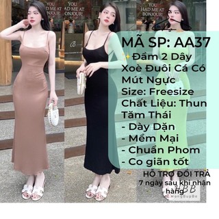  Đầm ôm body nữ hai dây hở lưng dáng dài xoè đuôi cá nhiều màu chất gân xịn