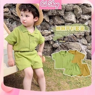 Xả Bộ đũi trơn cổ vest cho bé