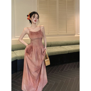 Liasynn Phong Cách Kỳ Nghỉ Gradient Smudge Thiết Kế Mỏng Hơn Nhìn Kỳ Nghỉ Phong Cách Đầm Gradient Smudge Váy Dài Suspender Váy Kỳ Nghỉ