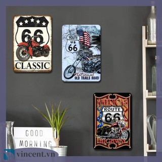 [Vincent.vn] 3 Cái Route 66 Tấm kim loại cổ điển Tranh sắt hình chữ nhật Trang trí quán Bar tại nhà