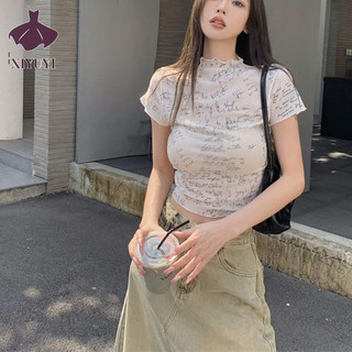 Xiyuyi Áo thun nữ Hot Girl Graffiti In chữ Slim Fit Áo tay ngắn