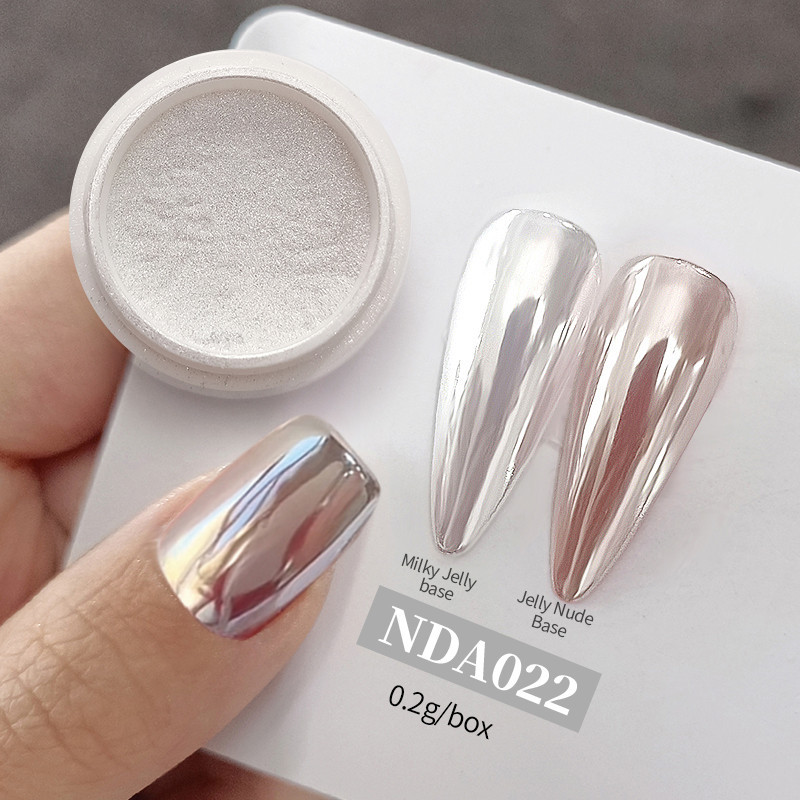 Nicole DIARY Ngọc Trai Móng Tay Bột Sắc Tố Lấp Lánh Bụi Chrome Auroras Trắng Chà Trên Móng Tay Nghệ 