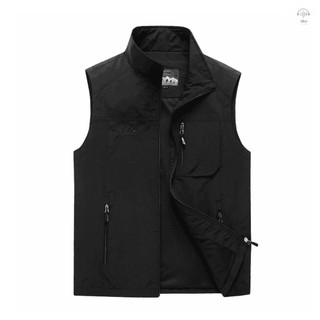 Hilivn) Áo Vest nam có khóa kéo nhẹ có túi chống nước chống gió ngoài trời Áo khoác không tay Câu cá đi bộ đường dài Chụp ảnh Glofing Vest