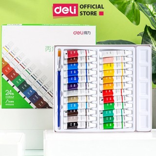  Màu Nước Acrylic Dạng Tuýp 5ml Deli Vẽ Vải Giày Tường - Kèm Cọ Khay Màu - 12 18 24 Màu Tươi Đặc Nhanh Khô Chuyên Nghiệp 