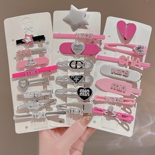 Set 7 kẹp tóc mái LAGU set cặp tóc nữ chữ Min Min  dễ thương màu hồng ngọt ngào phong cách Y2K