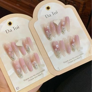 Đùi Tóc Thô  Handmade Mặc Móng Tay Tulip Vẽ Tay Blooming Dán Móng Tay Thành Phẩm