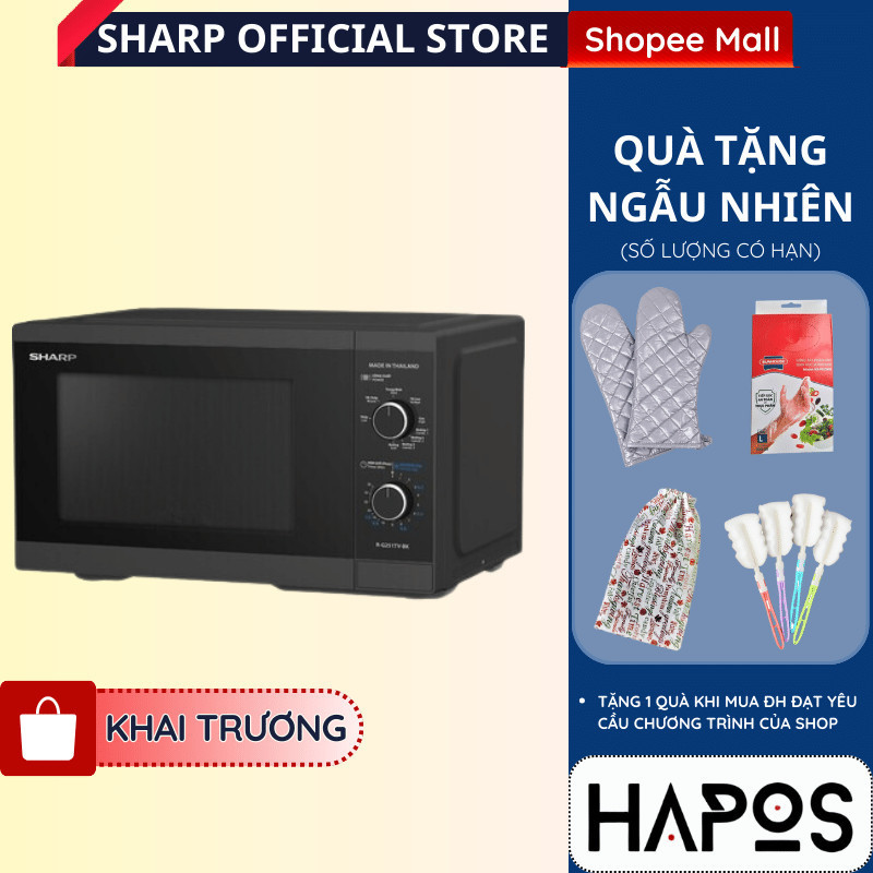 Lò vi sóng cơ có nướng R-G251TV-SL/BK 25 lít Chính hãng, Công suất 800W, 5 mức nhiệt - HAPOS OFFICIAL