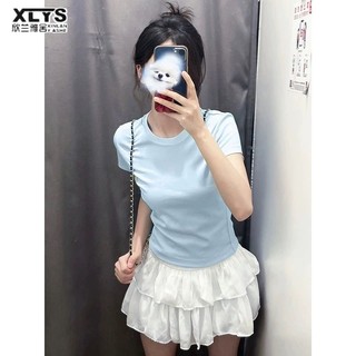 Xin LAN YA SHE Nữ Phong Cách Mới Vai Phải Áo Thun Cổ Tròn Tay Ngắn