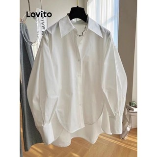  Áo sơ mi kiểu Lovito không đối xứng nút trước màu trơn thanh lịch cho nữ LNE24084 (Nhiều màu)