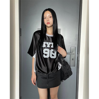 Hàn Quốc Mùa Hè Hàn Quốc ~ ins Retro Jersey Phong Cách In Chữ Màu Sắc Tương Phản Bóng Ngắn Tay Màu Tương Phản Áo Thun Thể Thao Thoáng Mát Hàng Đầu