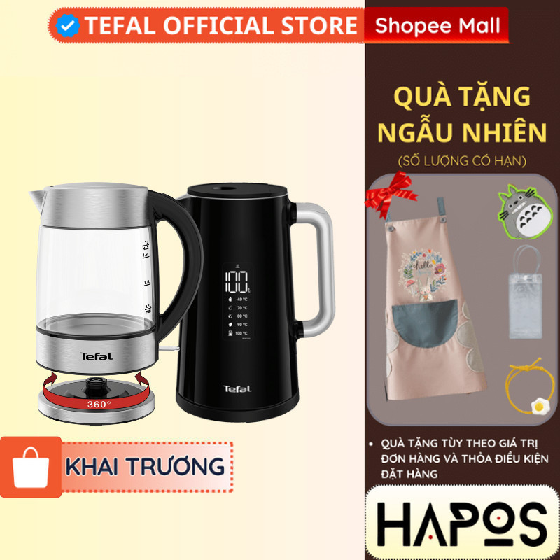 Ấm siêu tốc Tefal cao cấp Chính hãng 1.7 Lít, bình đun nước tự ngắt tùy chỉnh nhiệt độ - BH 2 NĂM - HAPOS