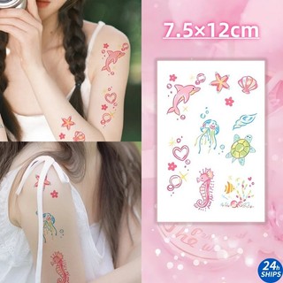 Hồng Nhỏ Cá Ngựa Họa Tiết Hình Xăm Cô Gái Dễ Thương Cánh Tay Hình Xăm Chống Thấm Nước Hình Xăm Miếng Dán Kéo Dài Trong 7 Ngày 7.5 x 12cm Tạm Thời Giả Hình Xăm