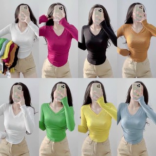 Áo Thun Gân Vạt Bầu Cổ Trái Tim Tay Dài - Phong Cách Đáng Yêu TTSLC0433