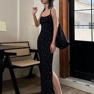 Váy 2 dây Váy trễ vai Váy đi biển Váy cottagecore Đầm dài Thiết kế xẻ tà kiểu Pháp Váy hoa mùa hè Phong cách mới Đầm ôm bụng