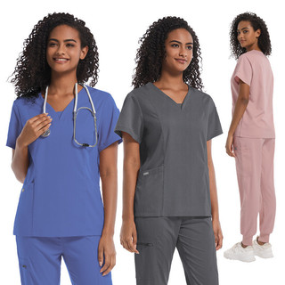 Thời Trang Mới Unisex Chà Phù Hợp Với Nữ Nam Tay Ngắn Cổ Chữ V Bỏ Túi Áo Thun Top + Dây Rút Co Giãn Quần Chạy Bộ Y Tá Bác Sĩ Đồng Phục Y Tế Bảo Hộ Lao Động Phẫu Thuật Chà Bộ