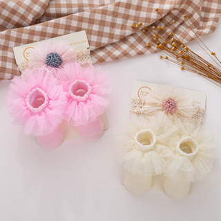 1 Bộ Phiên Bản Hàn Quốc Cho Bé Băng Đô Vintage Hoa Với Vải tuyn Viền Tất Lưới Ngắn Tất Bộ Quà Tặng