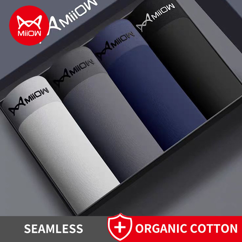 Miiow 4 Cotton Hữu Cơ Nam Võ Sĩ Kháng Khuẩn Innerwear Quần Lót Nam Liền Mạch Thoáng Khí Quần Lót Nam Boxer Quần Lót