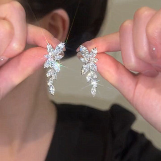  Tinh Tế Tính Khí Hoa Ngọt Ngào Lúa Mì Tai Zircon Tua Rua S925 Bạc Thiết Kế Kim Bông Tai 