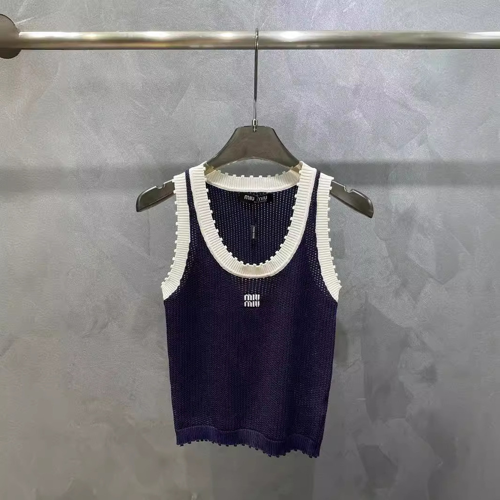 MIU MIU 24ssNew Contrast Color Wavy Edge Vest Knitted Fashion All-Matching