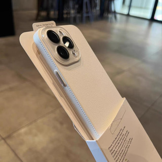 【 Vỏ cứng PC bằng da / Bảo vệ ống kính pha lê / Trắng   tương thích với ốp lưng iPhone 16 15 14 13 12 pro max