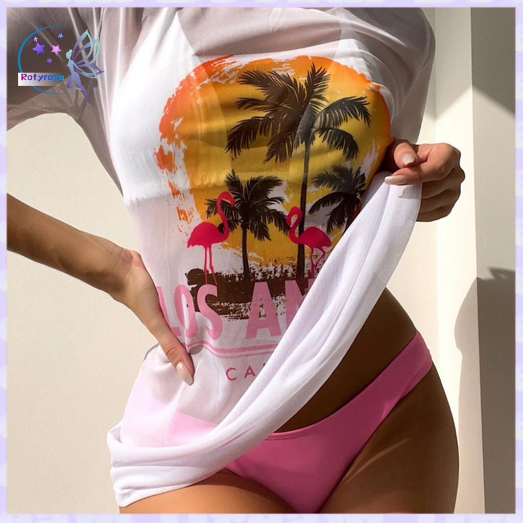 Rotyroya- Ren-up Tam Giác Cup Bikini Mùa Hè Ren-up Bikini Bộ 3 Bộ Bikini Gợi Cảm Áo Ngực Dây Thấp Tầ