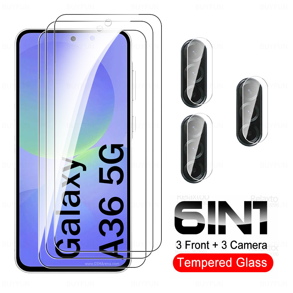 6in1 Cho Samsung Galaxy A36 Kính Cường Lực Full Keo Bảo Vệ Màn Hình Samsung A16 4G A26 A36 A56 5G Tr