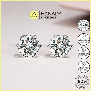 Bông Tai Bạc Hanada Đá CZ 6A Chuẩn 120 Lát Cắt 6 Chấu Siêu Lấp Lánh Không mờ Khuyên Nụ Trắng Đơn Giản 0919 D9