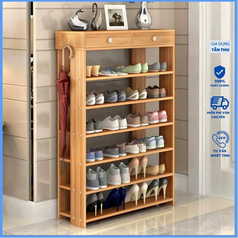 Kệ giày gỗ 7 tầng gỗ MDF kệ đa năng để dép nón mũ bảo hiểm góc nhà, Đồ gỗ nội thất cao cấp