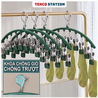 Móc Treo Đồ Lót, Tất Vớ 10 Kẹp Bọc Nhựa Có Khóa Chống Gió - Móc Treo Quần Áo 10 Móc Inox Siêu Tiện Lợi