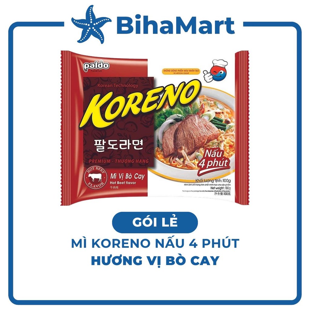 [GÓI LẺ] - PALDO - Mì nấu Koreno hương vị Bò cay, Mì Koreno Bò cay Hàn Quốc, Mì bò cay Koreno Hàn Qu