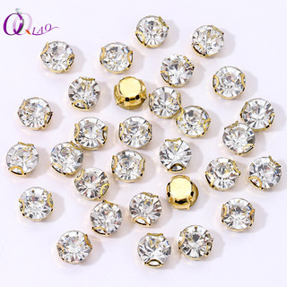 Vàng May Trên Kim Cương Giả Viền Móng Vuốt Rinestones Sáng Bóng Pha Lê Đá Hạt May Kim Cương Giả Cho Quần Áo May Phụ Kiện