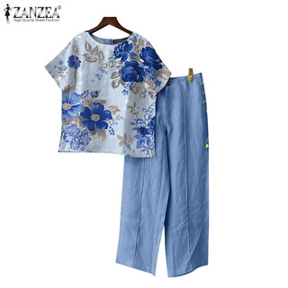 Zanzea nữ vintage định vị in cổ tròn tay ngắn zip sọc áo quần