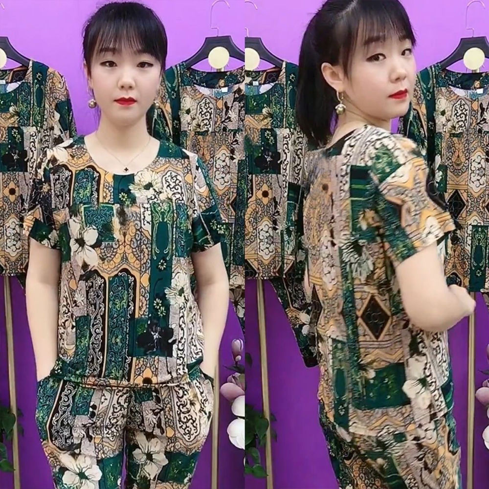 Ưu đãi đặc biệt Slimmer Look All-Match Suit Thời trang Bộ đồ hai mảnh Mẹ Ice Silk Phong cách phương 