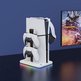  Thích hợp cho đế làm mát máy chủ PS5 Slim với đèn xung quanh RGB, bộ điều khiển tay cầm dọc, phụ kiện sạc ghế PS5 Slim