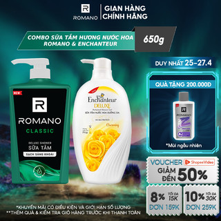 Combo Sữa tắm Romano hương nước hoa Classic & Sữa tắm nước hoa Enchanteur 650gr/chai