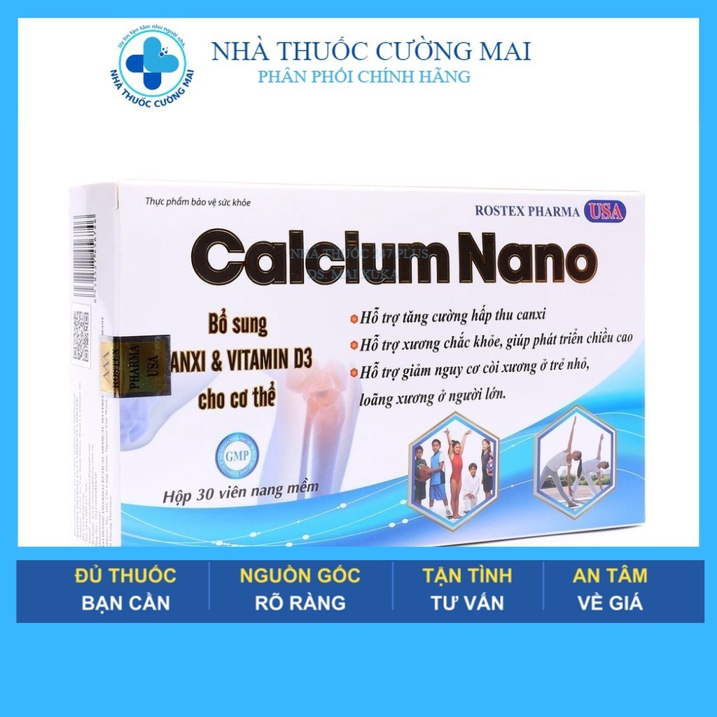 Calcium Nano bổ sung canxi, vitamin D3 tăng chiều cao - 30 viên [Calcium Nano Xanh dương]