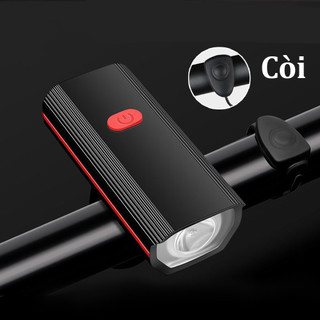Đèn xe đạp thể thao siêu sáng có còi sạc pin usb chống nước tốt