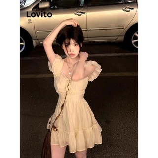 Đầm ren Lovito màu trơn phong cách thường ngày cho nữ LNA59529
