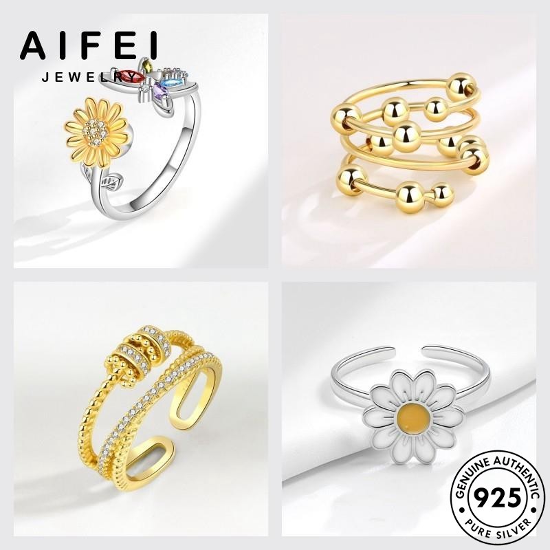 Aifei JEWELRY Nữ Có Thể Điều Chỉnh Bạc Moissanite Nhẫn Kim Cương Vàng Nguyên Bản 925 Thời Trang M117