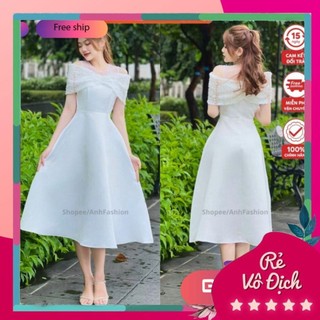 Đầm dự tiệc, đầm dạ hội dáng dài, chất vải Tacta đính đá phối ren tay lưới cao cấp ANH FASHION